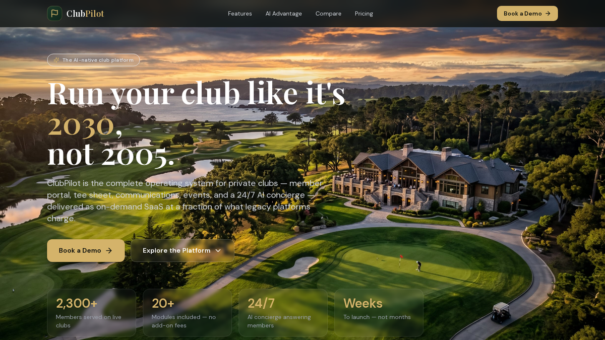 ClubPilot AI-native country club management platform homepage